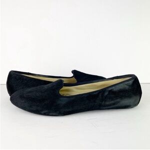 Birdies Blackbird Black Calf Hair Leather Slip On Comfy Loafer Shoe Flats